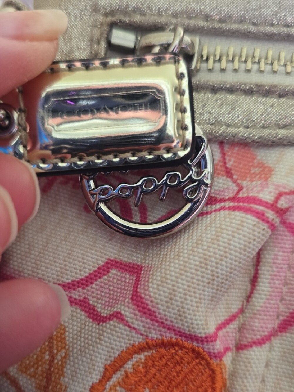 Coach Poppy Signature Canvas Wristlet with Pink, Orange & Gold Accents, EUC - Picture 4 of 13